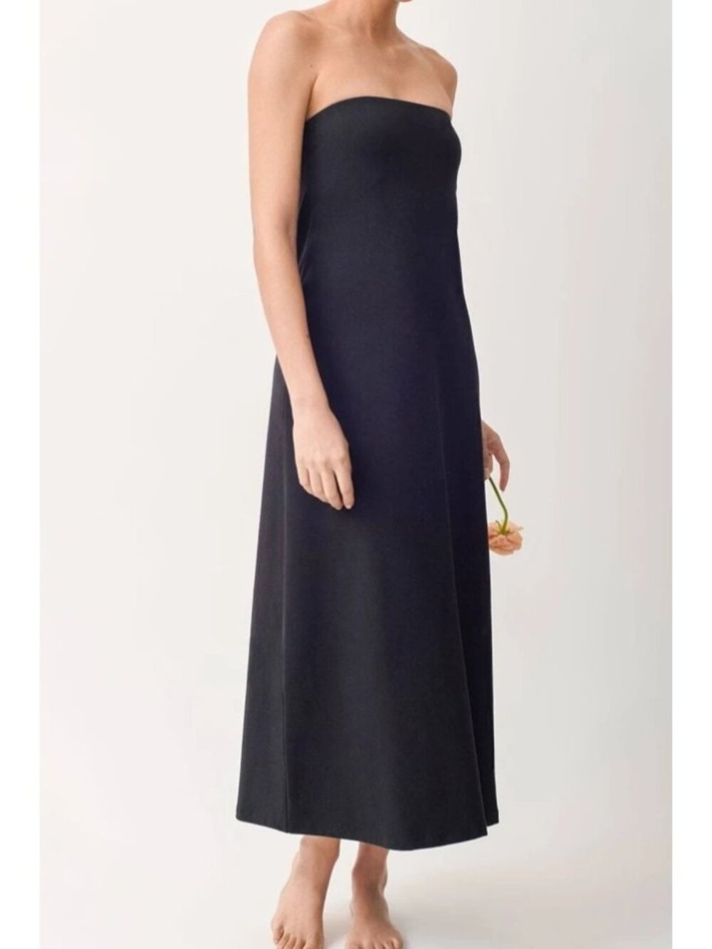 Skin Organic Black Stretch Base Strapless Built in Shelf Bra Midi Dress X-Large